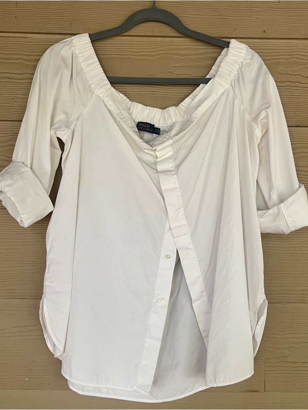 Polo by Ralph Lauren White Off-Shoulder Button Front Blouse